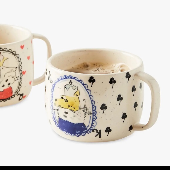 Anthropologie Mug Set/2 POPPY KING & QUEEN Clubs Hearts DOGS Poodle set - Picture 2 of 5